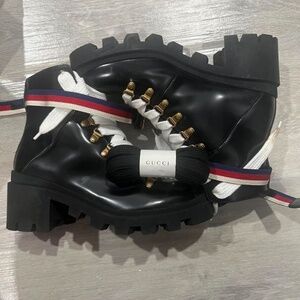 Gucci Sylvie Web Leather Bootie